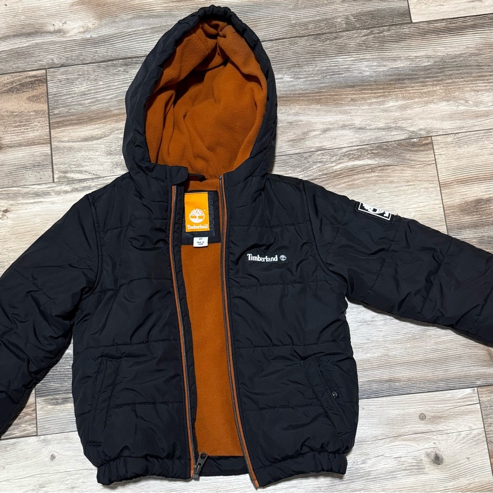 Timberland Black Jacket with Bold Orange Interior